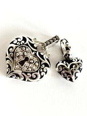 Necklace and Bracelet Charm Set Heart with Lock Vintage Look Filigree